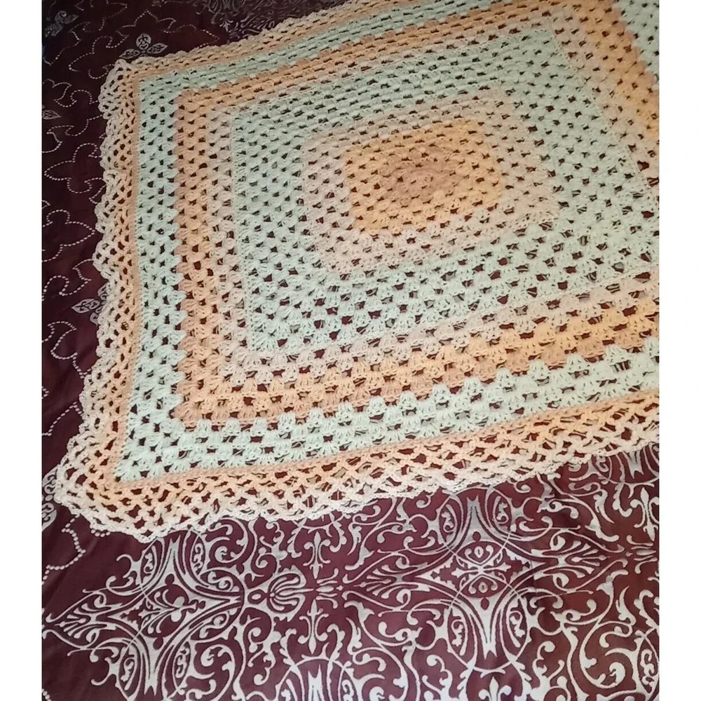 Vtg Handmade Granny Square Blanket Afghan‎ Crochet Knit Throw Blanket 50 x 45